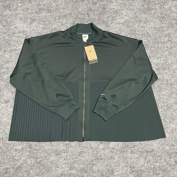 Nike Jackets & Blazers - Nike Jacket Womens Large Green Pleated Mixed Media Pleated Bomber Oversized